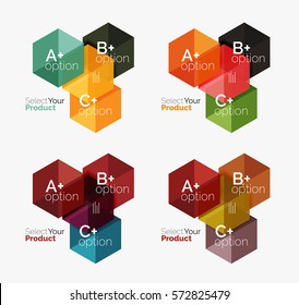 Set of abstract option navigation templates. Elements of business brochure, flyer or web design navigation layouts