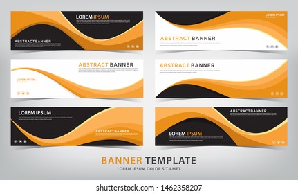 set of abstract orange banner template with wave theme, vector illustration
