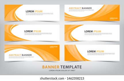 set of abstract orange banner template with wave theme, vector illustration