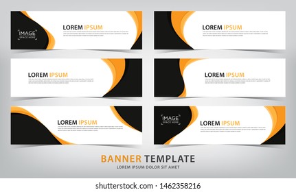 set of abstract orange banner template with wave theme, vector illustration