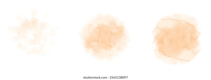 Set of abstract Orange Gold watercolor water splash on a white background. Vector watercolor texture in Orange Gold color. Ink paint brush stain. Orange Gold splatters spot. Watercolor pastel splash