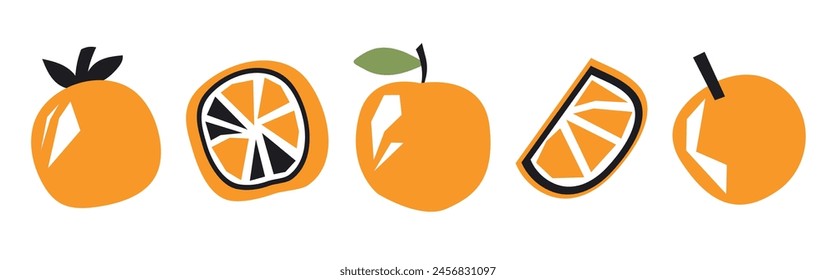 Set of abstract  orange. Simple orange. Contemporary trendy vector illustration. Fruit collection design for interior, poster, cover, banner. All elements are isolated.