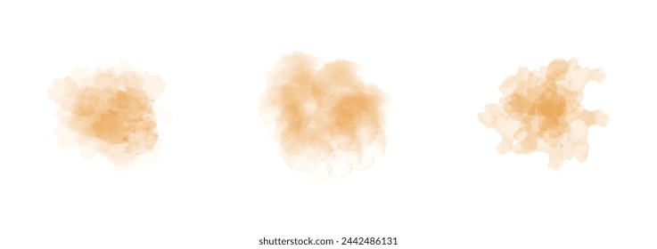 Set of abstract orange watercolor water splash on a white background. Vector watercolour texture in salad color. Ink paint brush stain. Orange splatters spot. Watercolor pastel splash
