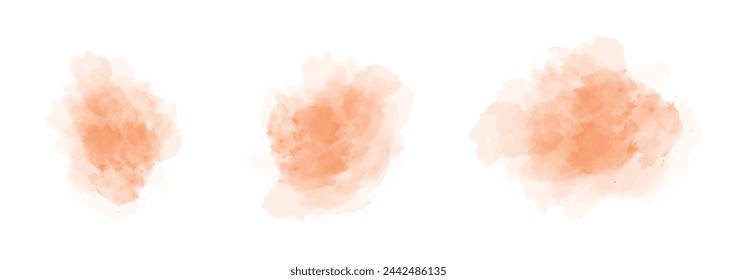 Set of abstract orange watercolor water splash on a white background. Vector watercolour texture in salad color. Ink paint brush stain. Orange splatters spot. Watercolor pastel splash