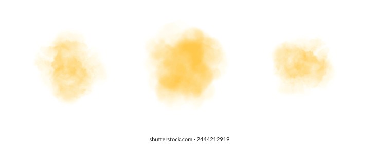 Set of abstract orange watercolor water splash on a white background. Vector watercolour texture in salad color. Ink paint brush stain. Orange splatters spot. Watercolor pastel splash