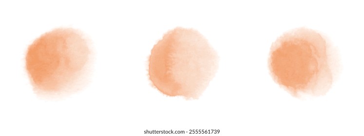 Set of abstract Orange watercolor water splash on a white background. Vector watercolor texture in Orange color. Ink paint brush stain. Orange splatters spot. Watercolor pastel splash