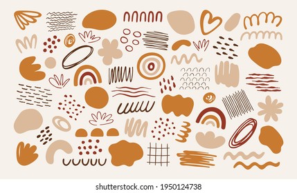 Conjunto de formas abstractas de estilo de arte orgánico. Gran colección de elementos de doodle en diseño minimalista a la moda. Formas vectoriales para historias en medios sociales, post, banner, portada, decoración de habitación infantil, patrón, etc.