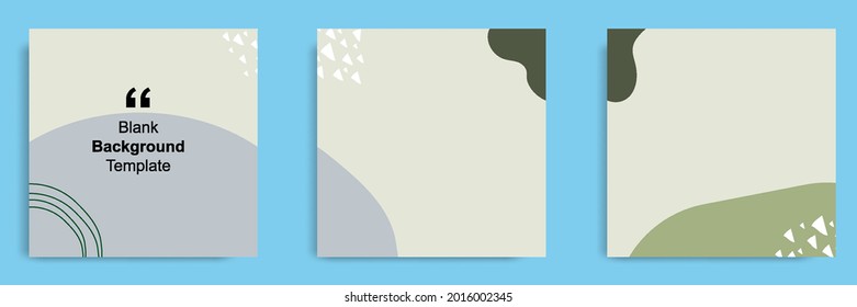 Set of abstract organic background in square shape for multipurpose usage, social media feed banner, note, book, journal cover template layout in green brown color. Vector illustration