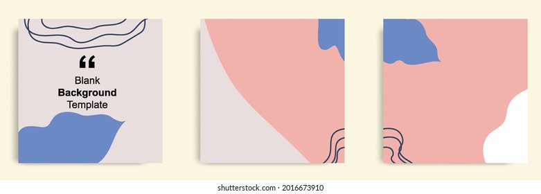 Set of abstract organic background in square shape for multipurpose usage, social media feed banner, note, book, journal cover template layout in pink brown color. Vector illustration