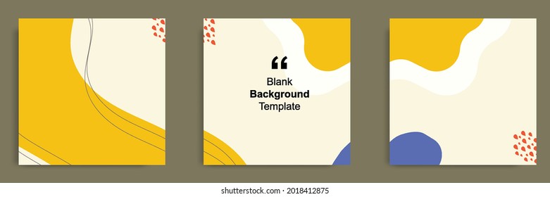 Set of abstract organic background in square shape for multipurpose usage, social media feed banner, note, book, journal cover template layout in yellow blue pastel color. Vector illustration