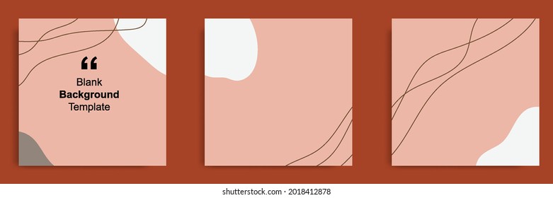 Conjunto de fondo orgánico abstracto en forma cuadrada para uso multipropósito, banner de fuente de medios sociales, nota, libro, diseño de plantilla de portada de diario en color pastel rosa naranja. Ilustración del vector