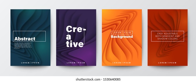 Set of abstract organic curved wave shape on dark colors background for Brochure, Flyer, Poster, leaflet, Annual report, Book cover, Graphic Design Layout template, A4 size
