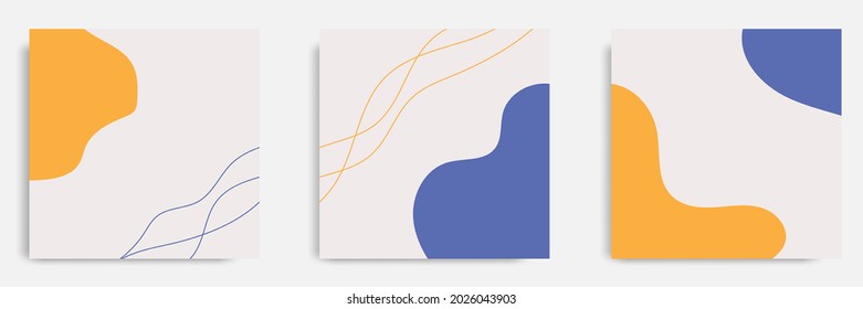 Set of abstract organic fluid background template and layout in square shape for multipurpose usage web and print, banner, cover in sand yellow blue color. Vector illustration