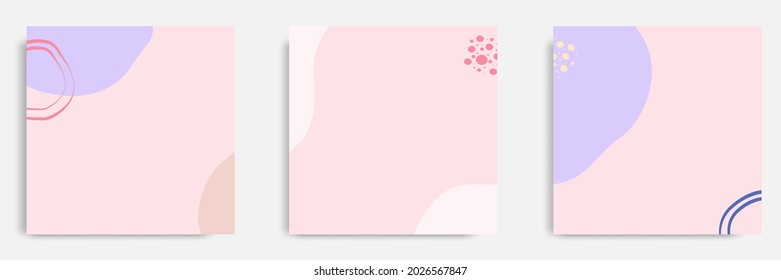 Set of abstract organic fluid background template and layout in square shape for multipurpose usage web and print, banner, cover in white peach pink color. Vector illustration