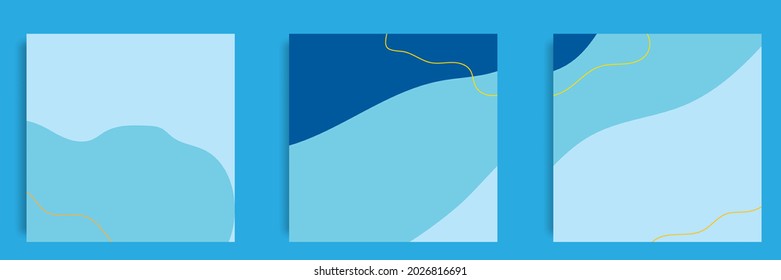 Set of abstract organic fluid background template and layout in square shape for multipurpose usage web and print, banner, cover in white yellow blue color. Vector illustration