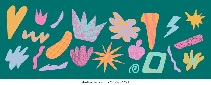 Set of abstract organic freeform shapes with grunge texture. Doodle design elements