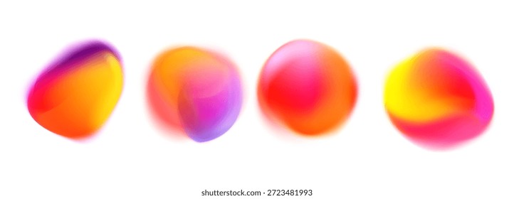 Conjunto de gradientes orgánicos abstractos con transiciones de color vibrantes que incluyen rosa, púrpura, azul, verde y cian sobre un fondo blanco limpio.