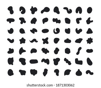 Set of abstract organic irregular shapes. Random black blobs, Random pebble, drops silhouettes. Different ink blotch vector collection