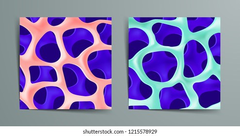 Set of abstract organic poster template. Sea coral reef modern banner. Hollow bone texture. Nature art background. Used for print or web project. Vector design illustration. 