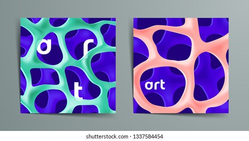 Set of abstract organic poster template. Sea coral reef modern banner. Hollow bone texture. Nature art background. Used for print or web project. Vector design illustration. 