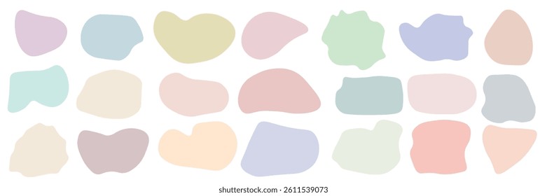 Set abstract organic shape irregular form Liquid organic drop curve fluid figure. Abstract liquid bubble, wavy other shape. Soft round oval pattern background. Vector illustration