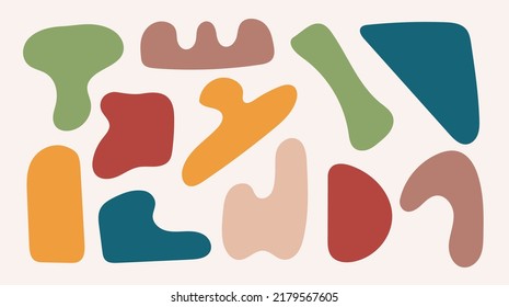 Set of abstract organic shape for trendy decoration and wall art decor. contemporary fabric decor element. hand drawn boho doodle art. scandinavian style blob