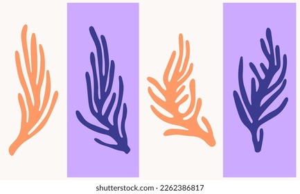 Set of abstract organic shapes. Cutted shape of algae and botanical leaves, abstract shape. Organic shape in the flat style of Henri Matisse.