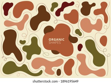 Set of abstract organic shapes earth tone  colors contemporary art. Hand drawn collage design elements. Vector illustration