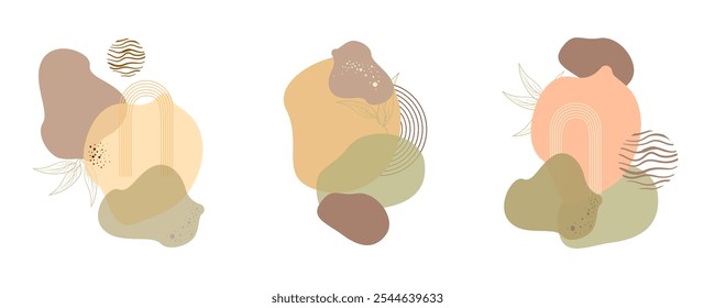 Conjunto de Formas orgánicas abstractas. Formas orgánicas boho dibujadas a mano en colores pastel.