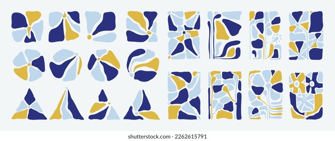 Set of abstract organic shapes inspired by matisse. Contemporary aesthetic vector element in groovy doodle floral art red color geometric shape. Retro hippie style for logo, decoration, print, cover.