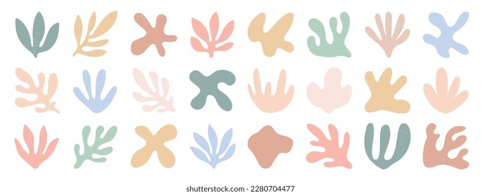 Set of abstract organic shapes inspired by matisse. Plants, leaf, algae in paper cut collage style. Contemporary aesthetic vector element for logo, decoration, print, cover, wallpaper.