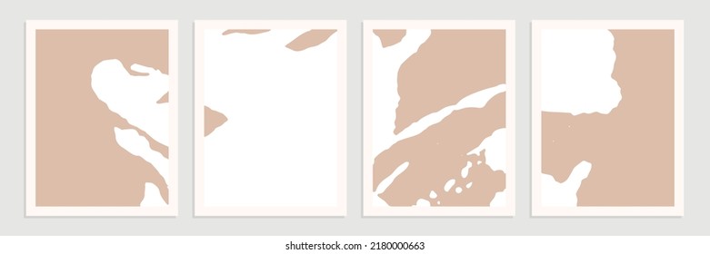 Conjunto de formas orgánicas abstractas, líneas y texturas en blanco sobre fondo desnudo neutro y beige. 
Patrón de colores de la Tierra en estilo minimalista. Arte contemporáneo moderno en blanco. Ilustración vectorial.