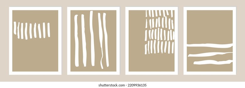Conjunto de formas orgánicas abstractas, líneas y texturas en blanco sobre fondo desnudo neutro y beige. 
Patrón de estilo minimalista. Arte contemporáneo moderno en blanco. Ilustración vectorial.
