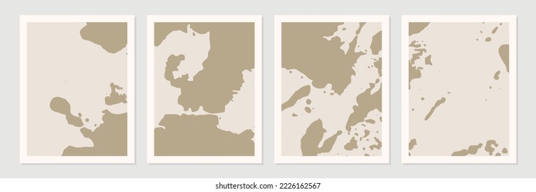 Conjunto de formas orgánicas abstractas, líneas y texturas en blanco sobre fondo desnudo neutro y beige. 
Patrón de colores de la Tierra en estilo minimalista. Arte contemporáneo moderno en blanco. Ilustración vectorial.
