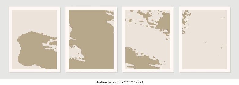 Conjunto de formas orgánicas abstractas, líneas y texturas en blanco sobre fondo desnudo neutro y beige. 
Patrón de colores de la Tierra en estilo minimalista. Arte contemporáneo moderno en blanco. Ilustración vectorial.