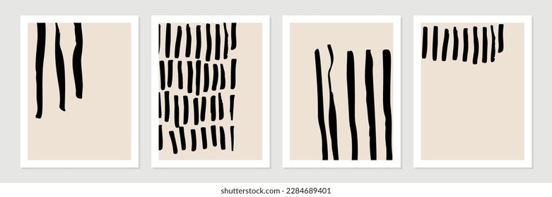 Satz abstrakter organischer Formen, Linien und Texturen in schwarz auf neutralem Akt- und beigem Hintergrund. 
Muster im minimalistischen Stil. Moderne zeitgenössische Kunst in Schwarz. Vektorgrafik.
