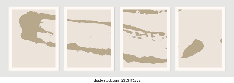 Satz abstrakter organischer Formen, Linien und Texturen auf weißem, neutralem Hintergrund. 
Erdfarbenmuster im minimalistischen Stil. Moderne zeitgenössische Kunst in Weiß. Vektorgrafik.
