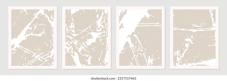 Conjunto de formas orgánicas abstractas, líneas y texturas en blanco sobre fondo desnudo neutro y beige. 
Patrón de colores de la Tierra en estilo minimalista. Arte contemporáneo moderno en blanco. Ilustración vectorial.