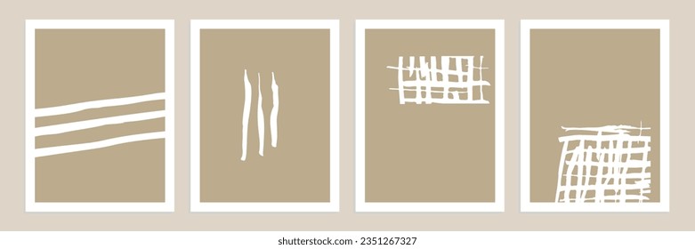 Conjunto de formas orgánicas abstractas, líneas y texturas en blanco sobre fondo desnudo neutro y beige. 
Patrón de estilo minimalista. Arte contemporáneo moderno en blanco. Ilustración vectorial.
