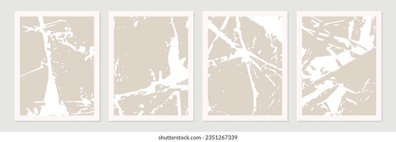 Set of abstract organic shapes, lines and textures in white on neutral nude and beige background. 
Earth colors pattern in minimalist style. Modern contemporary art in white. Vector illustration.