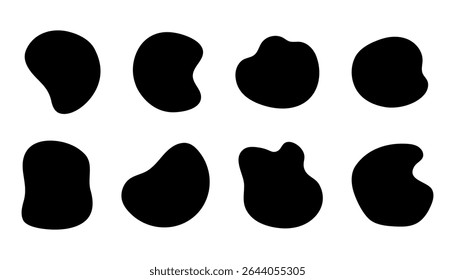 Set of abstract organic shapes. Liquid blob forms, wavy curves, soft round frames. Vector doodle elements for backgrounds, stickers, or design templates. Isolated on white.

