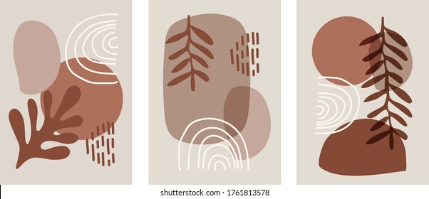 Set abstract organic shapes printable wall decor. Aesthetics wall decor. Home decoration minimalist with earth tone. Abstract Minimal Shapes background