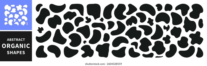 Set of abstract organic shapes. Random blotches and abstract liquid shapes. Abstract blots, ink blots and pebble silhouettes, simple liquid amorphous. Vector