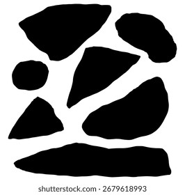 Set of abstract organic shapes. Simple irregular black forms, minimal geometric blobs for modern design and decoration