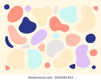 A set of abstract organic shapes in trendy flat style. Soft pastel blobs and colorful doodle forms perfect for creating posters, packaging, branding, social media, patterns, and modern graphic design.