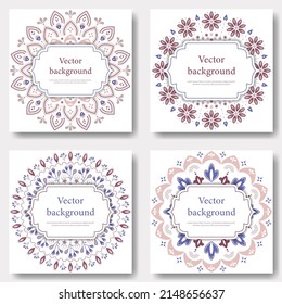 Conjunto de mandala ornamental abstracta sobre fondo blanco. Plantilla de banner cuadrado floral con un color muy peri de 2022 año. Adecuado para publicaciones en medios sociales y anuncios en internet.