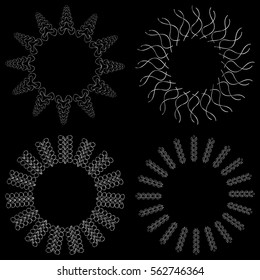 Set of abstract, ornamental and vintage silver or metal frames round shape for decorating cards, brochures, books, business cards, invitations.