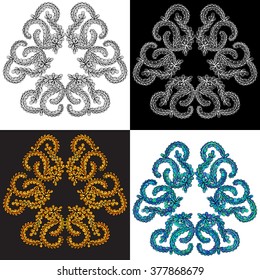 Set of abstract ornaments. Hand drawn mandala with herbal motifs. Vector illustration.