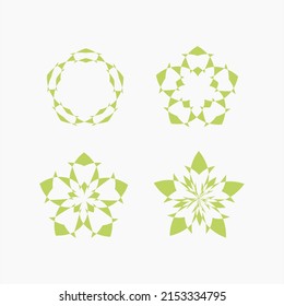 Set of abstract ornaments using yellowish green on gray background