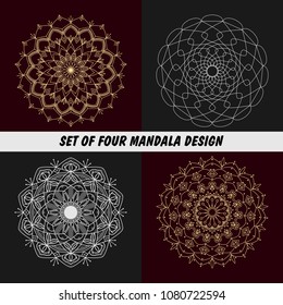 Set of abstract ornate mandala. Graphic template for different design. Decorative retro ornament. Vector illustration